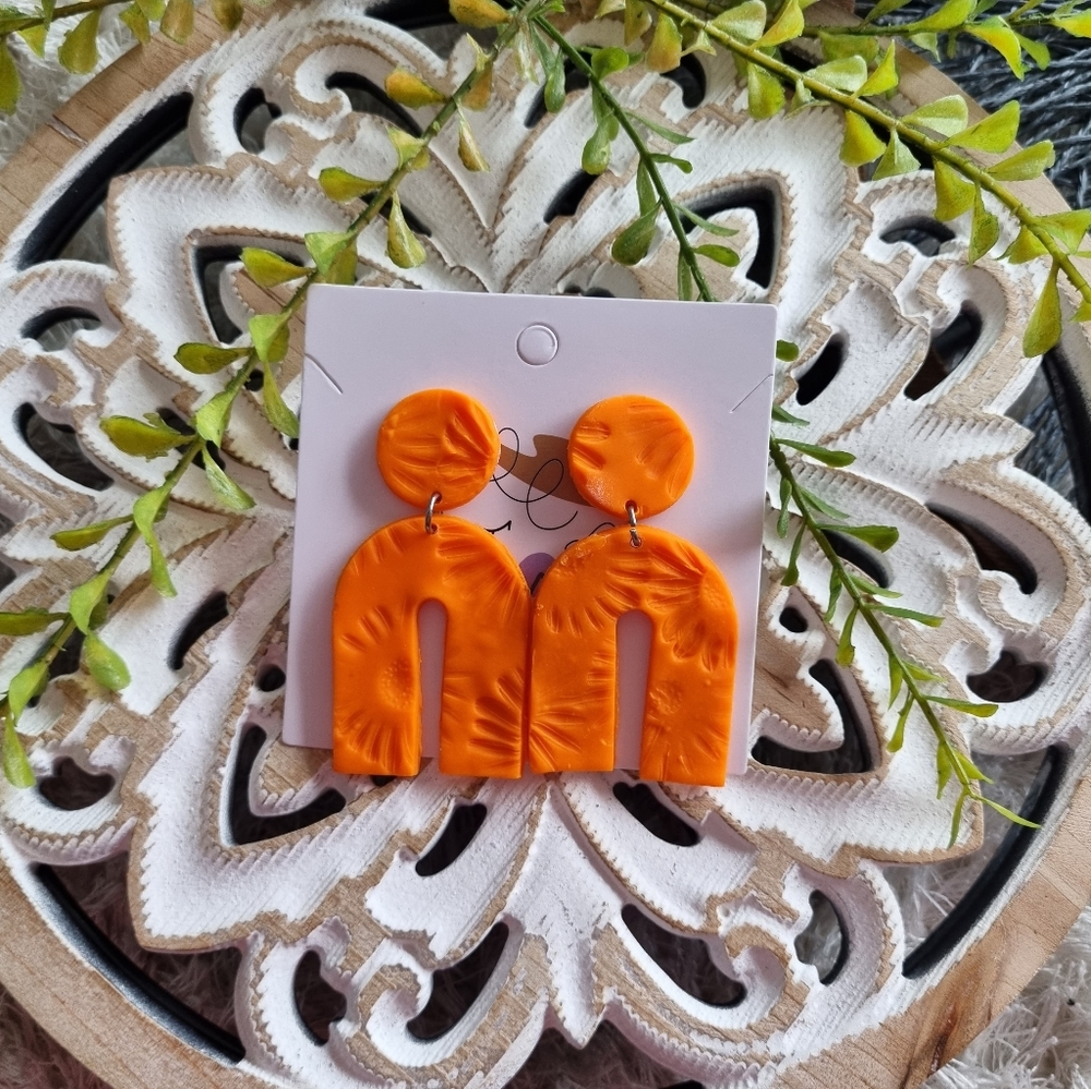 Sunflower Pattern Clay Earrings